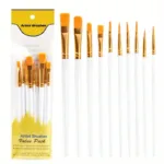 10-Pieces: Artist Paintbrush Nylon Round Pointed Flat Head Set - Image 2