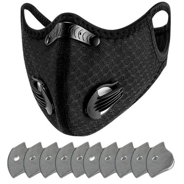 11-Piece Set: Breathable Bacteria-Proof Sport Face Mask with Activated Carbon PM 2.5