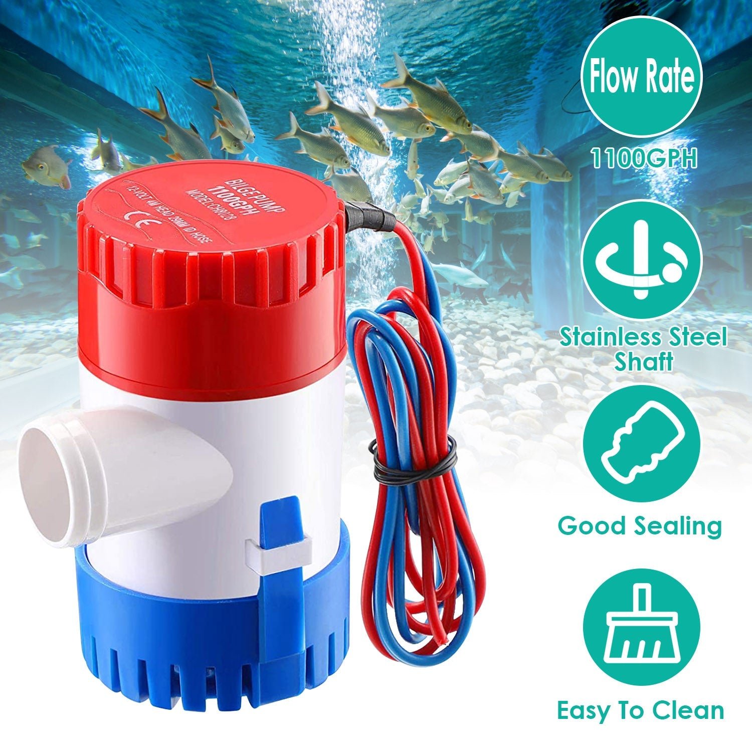 12V 1100GPH Submersible Marine Boat Bilge Non-Automatic Electric Water Pump - Image 6
