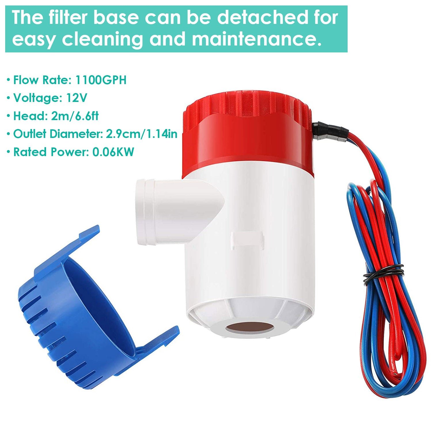 12V 1100GPH Submersible Marine Boat Bilge Non-Automatic Electric Water Pump - Image 4