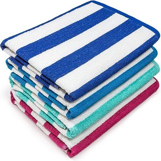 3-Pack: 30" x 60" Ultra-Soft 100% Cotton Striped Pool Cabana Hotel Beach Towels