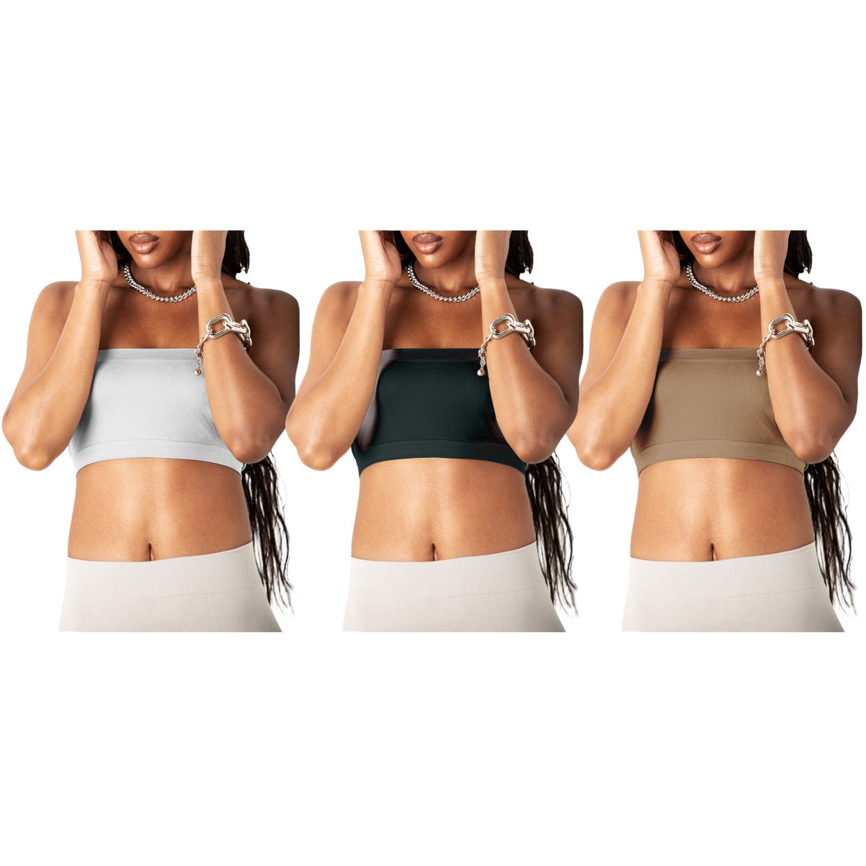 3-Pack: Women's Seamless Strapless Bandeau Crop Tube Top Bra Bralettes - Image 2