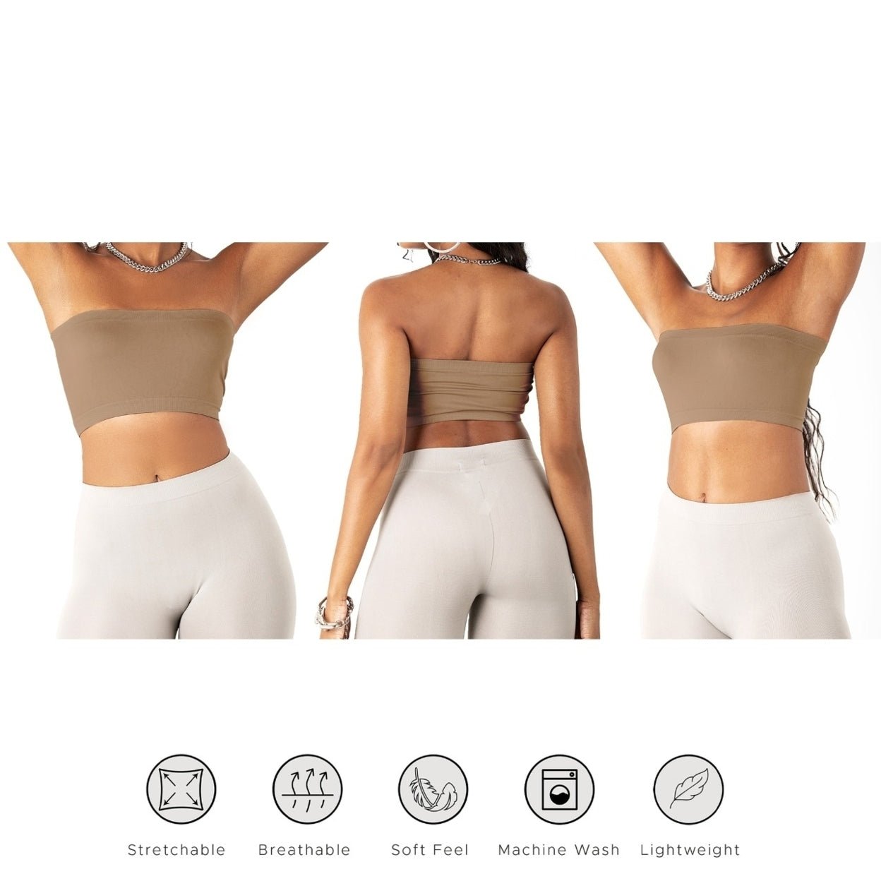 3-Pack: Women's Seamless Strapless Bandeau Crop Tube Top Bra Bralettes - Image 10