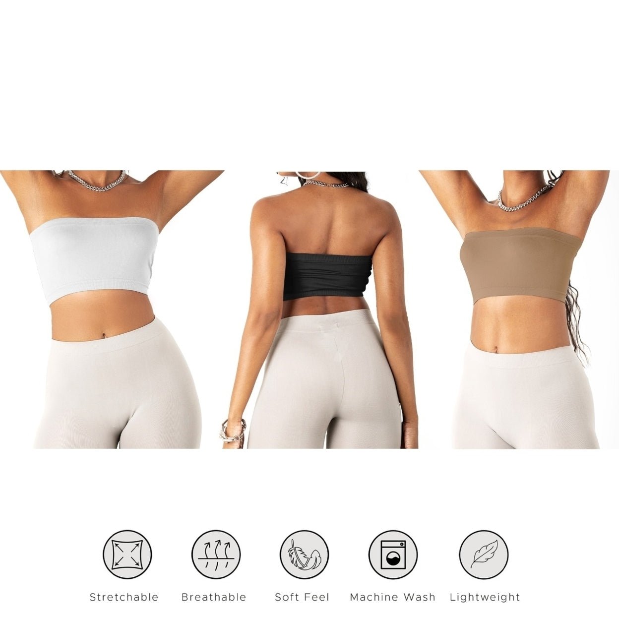 3-Pack: Women's Seamless Strapless Bandeau Crop Tube Top Bra Bralettes - Image 7