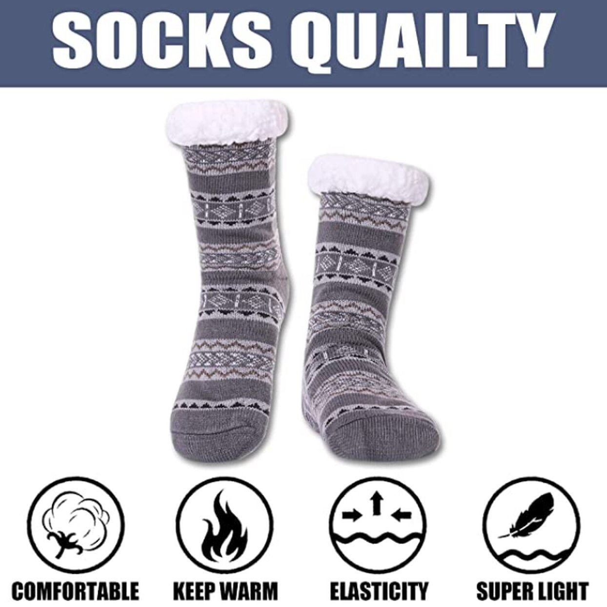 3-Pairs: Men's Assorted Soft Fluffy Sherpa Slipper Socks - Image 3