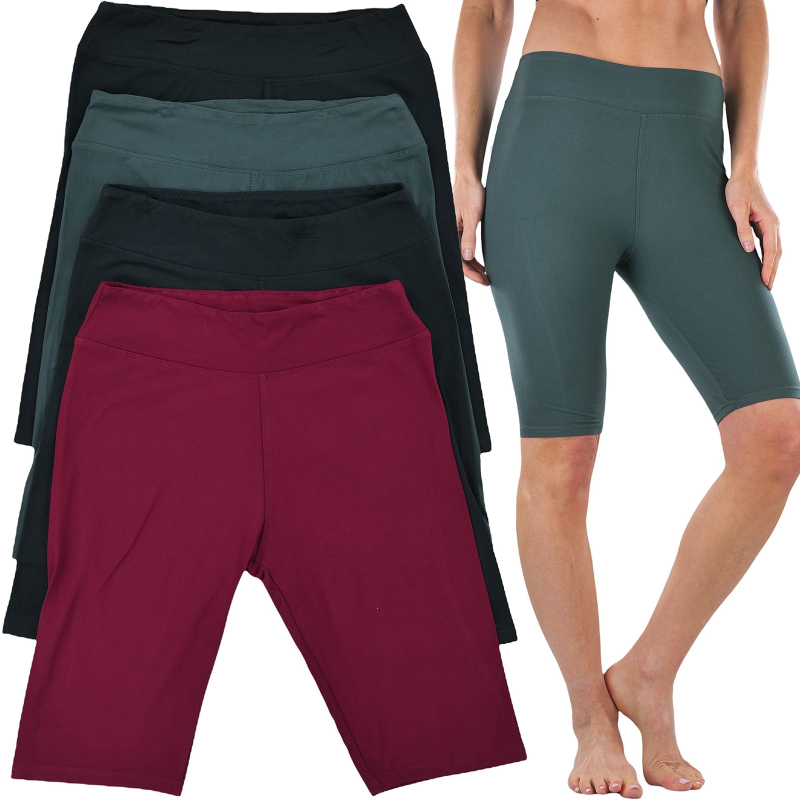 4-Pack: ToBeInStyle Women's Knee Length High Waisted Stretchy Microfiber Leggings - Image 6