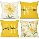 4-Pieces: Summer Flowers Printed Throw Pillow Cover Cushion Pillow Case