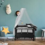 6-in-1 Foldable Baby Crib with Activity Center Diaper Changing Table - Image 14