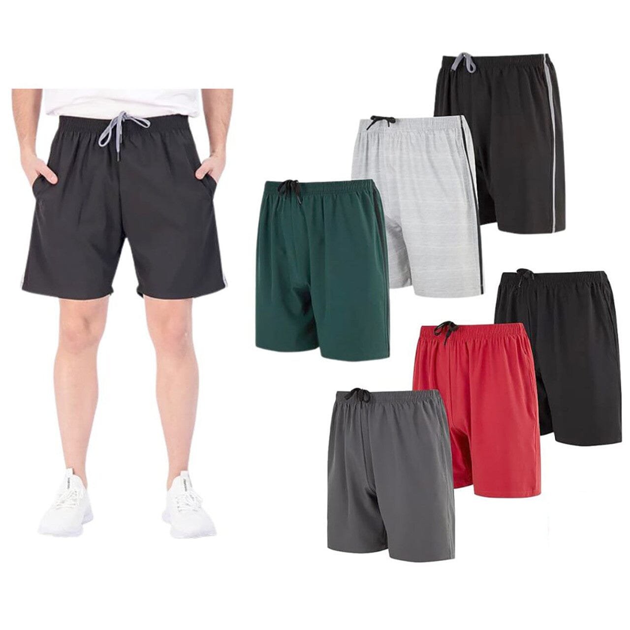 6-Pack: Men's Active Woven Shorts with Zipper Pocket