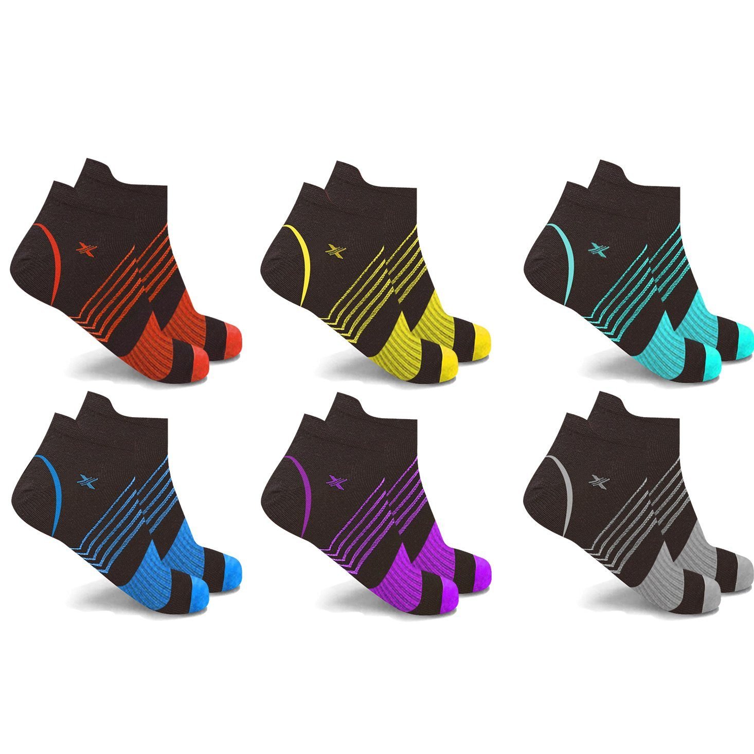 6-Pairs: Ultra V-Striped Ankle Compression Socks