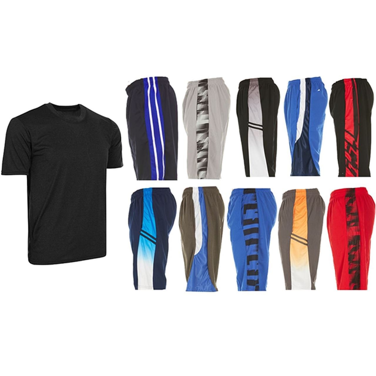 6-Piece Set: 5-Pack Men's Athletic Shorts and Performance T-Shirt