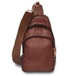 Real Leather Solid Strap Shoulder Sling Bag - Image 4