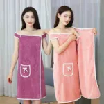Coral Velvet Bath Towel Skirt Bow Sling Bathrobe - Image 7