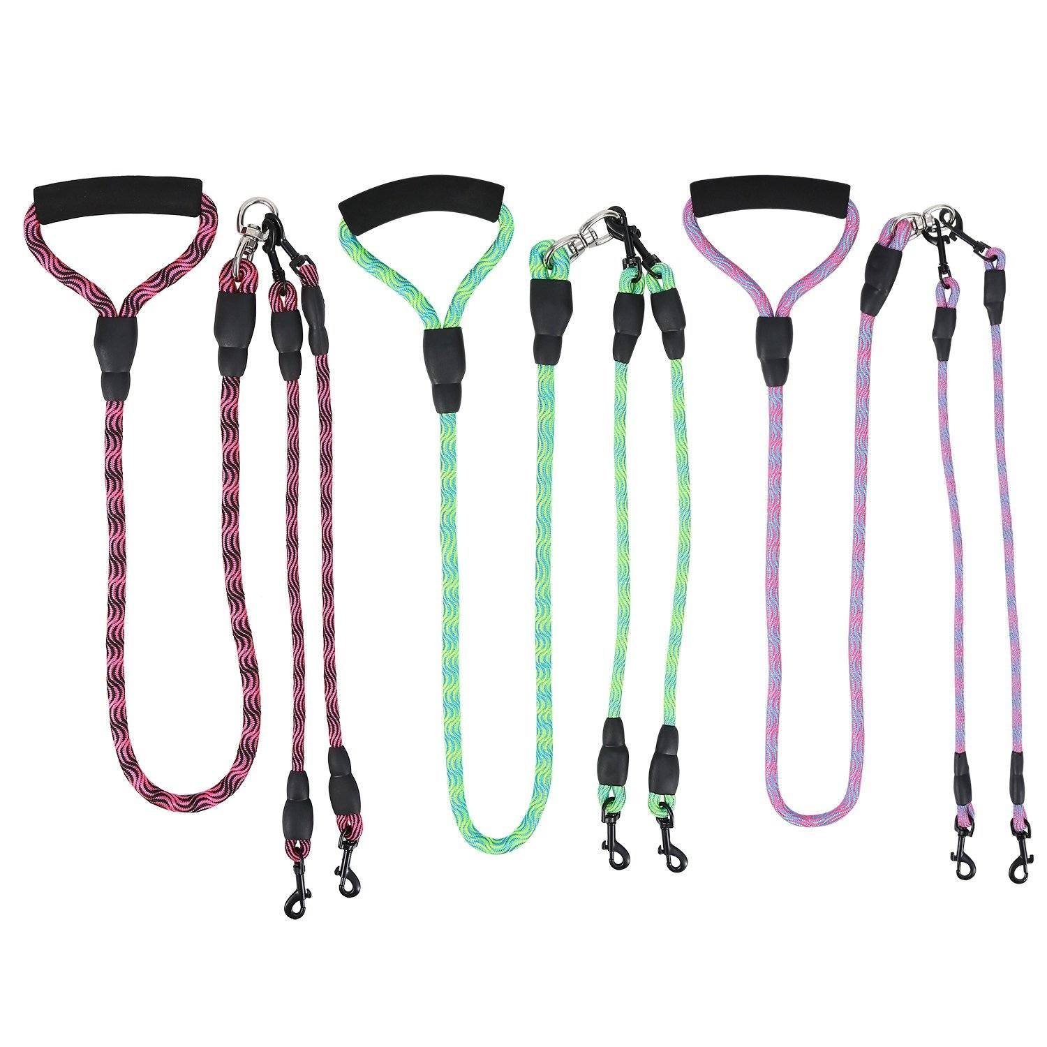 Double Dog Leash No-Tangle with Swivel Coupler Padded Handle