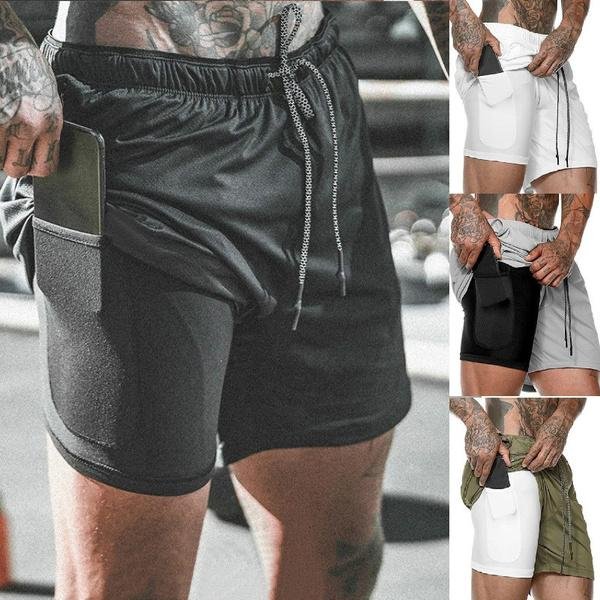 Fashion Men Elastic Waist Sports Shorts with Phone Pocket