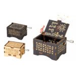 Hand Crank Vintage Wood Carved Sunshine Musical Box - Image 3