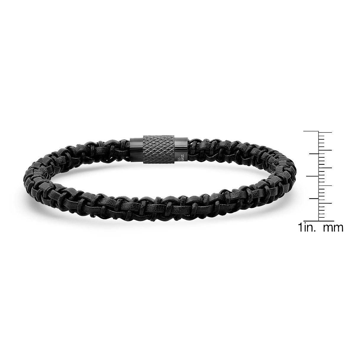 Men's Black Braided Leather Bracelet with Black IP Stainless Steel Accented Magnetic Clasp - Image 3