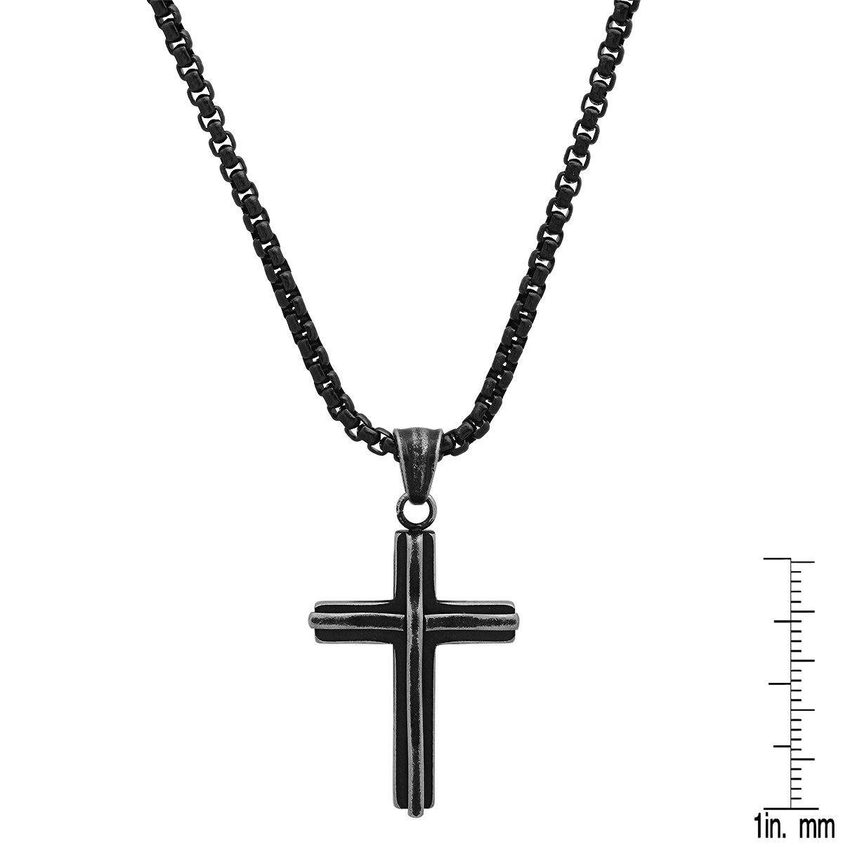 Men's Black IP Stainless Steel Cross Pendant - Image 3