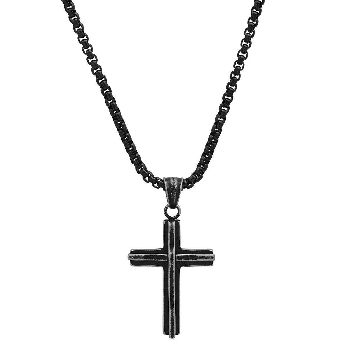 Men's Black IP Stainless Steel Cross Pendant