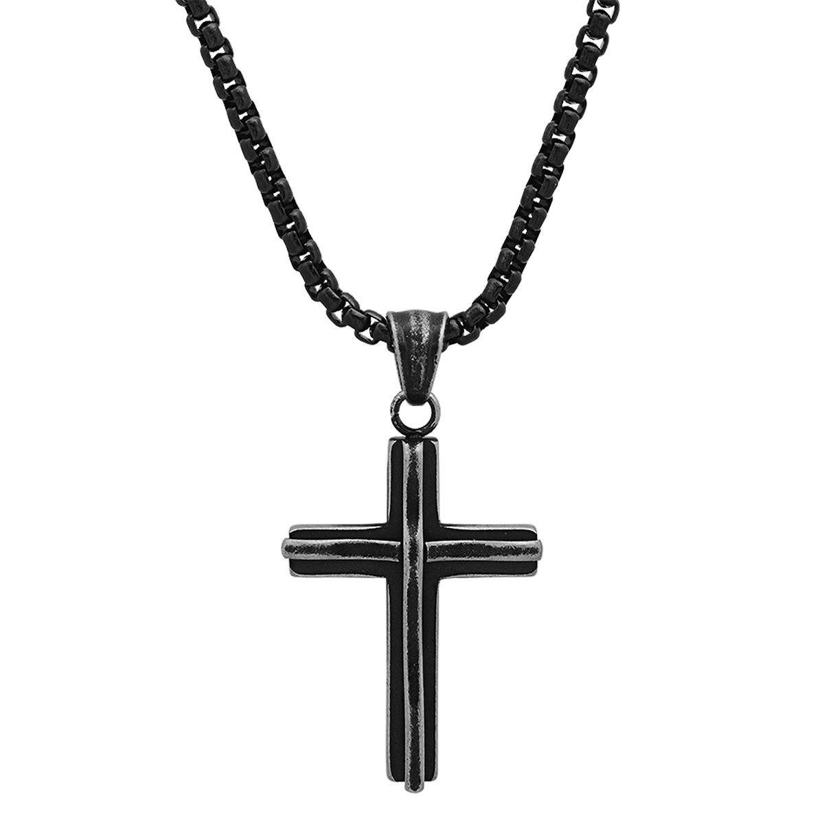 Men's Black IP Stainless Steel Cross Pendant - Image 2