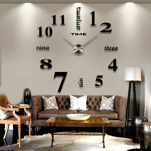Modern Acrylic Wall Clock Digital Brushed Steel