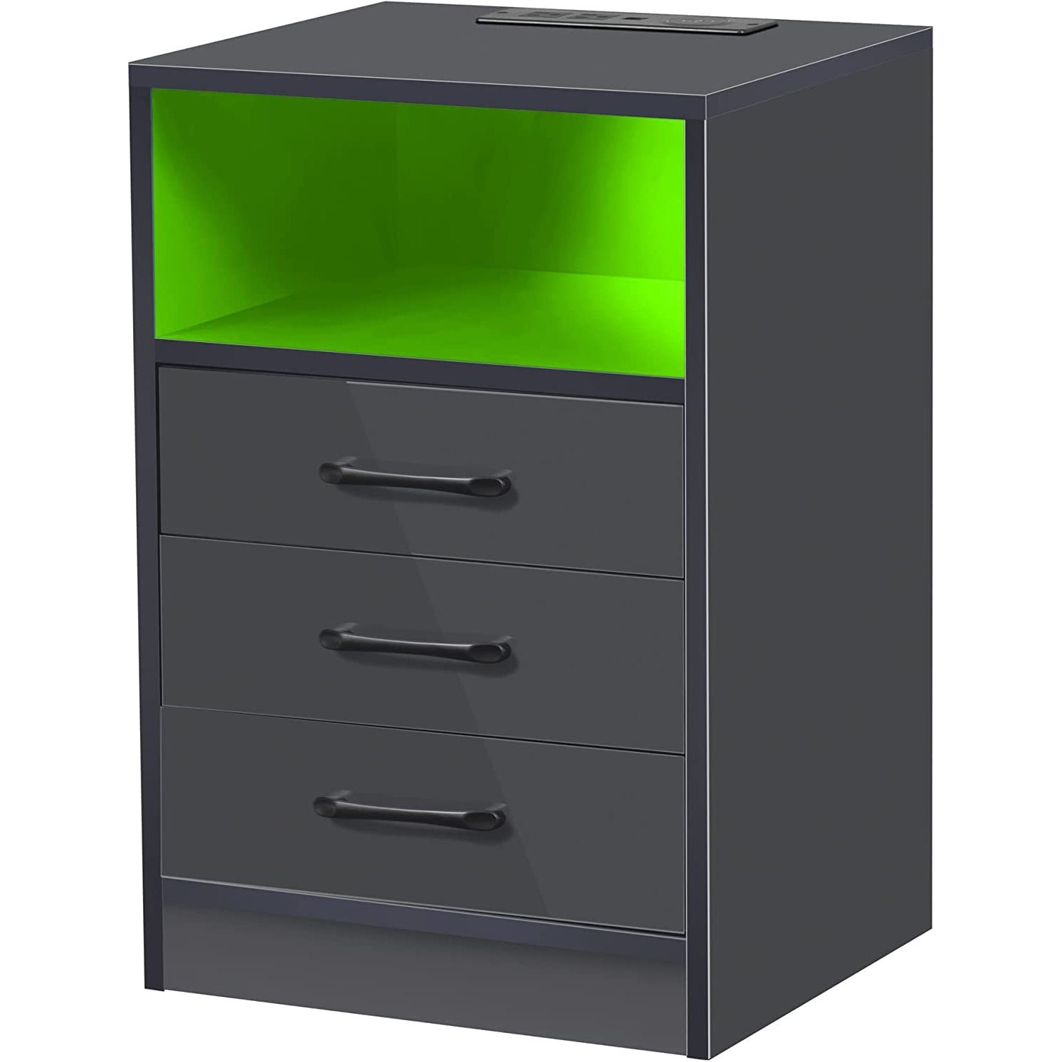 Nightstand with 3 Drawers, Cabinet and USB Charging Ports - Image 2