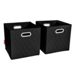 Set of 2: 11-13" Foldable Diamond Patterned Faux Leather Storage Cube Bins - Image 3
