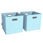 Set of 2: 11-13" Foldable Diamond Patterned Faux Leather Storage Cube Bins - Image 6