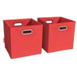 Set of 2: 11-13" Foldable Diamond Patterned Faux Leather Storage Cube Bins - Image 8