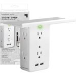 Socket Shelf 8 Port Surge Protector Wall Outlet, 6 Electrical Outlet Extenders, 2 USB Charging Ports
