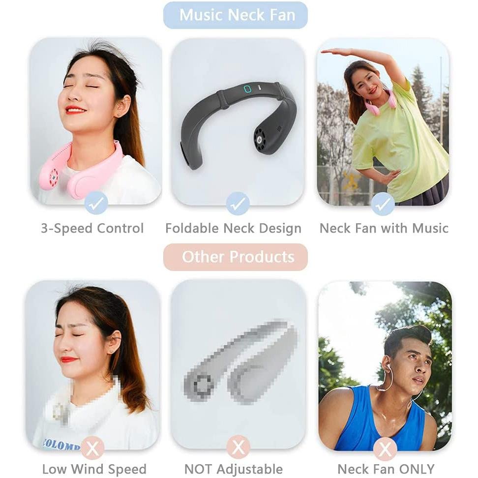 Staright Portable Hanging Neck Fan & Music Player Hands-Free Bladeless Fan - Image 7