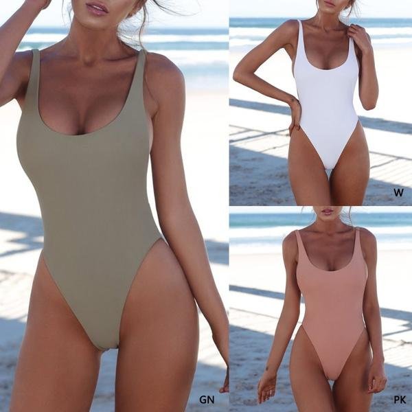 Women Sexy Push Up One-piece Backless Solid Retro Triangle Swimsuit - Image 9
