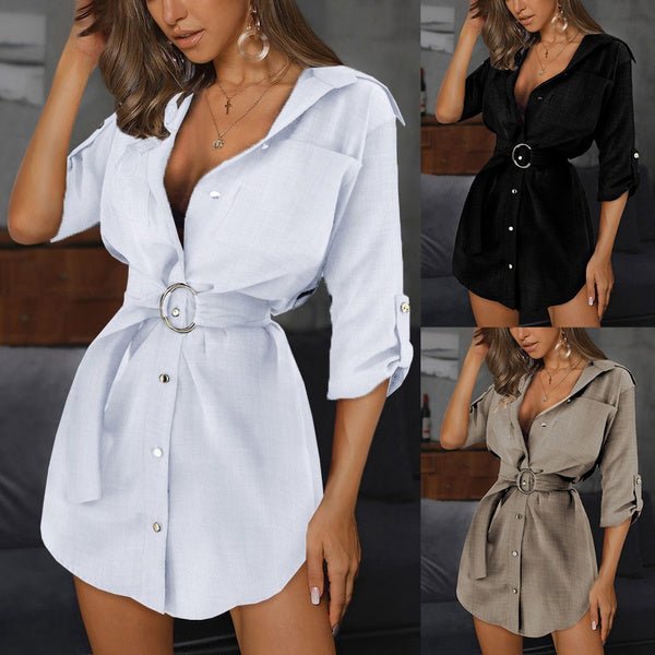Women's Buttons Turn-Down Casual Shirt Dress - Image 9