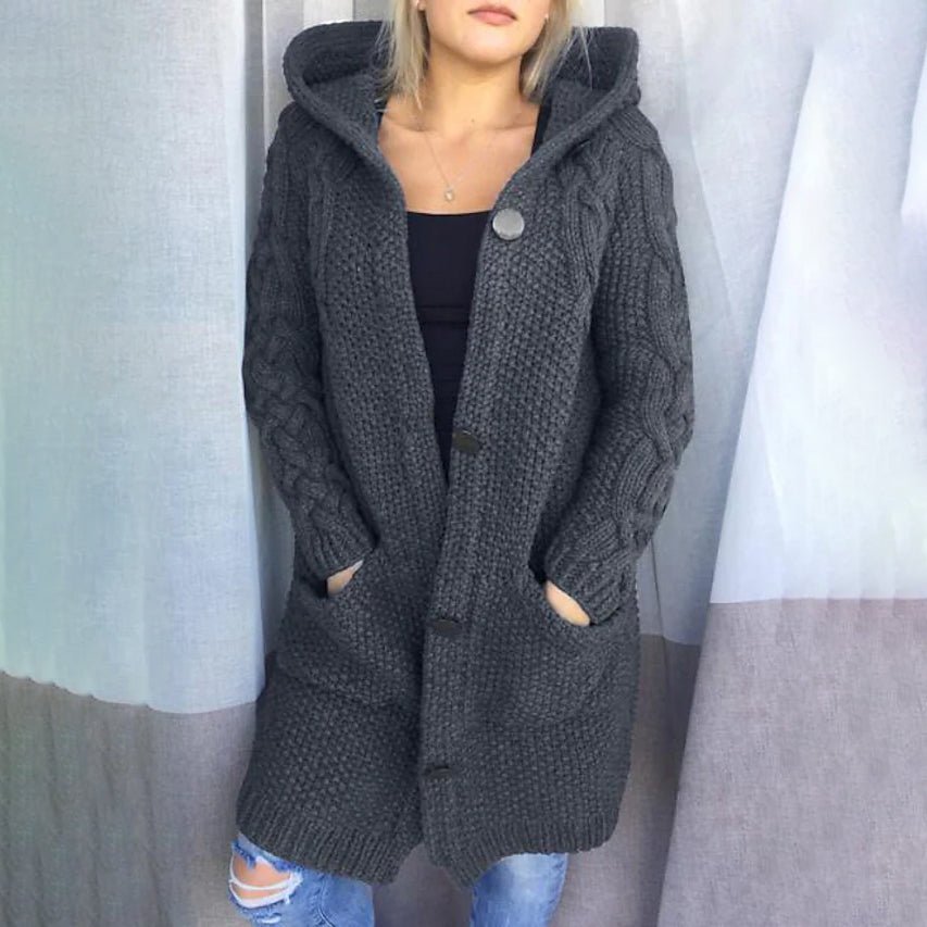 Women's Cardigan Pocket Chunky Long Sleeve Sweater - Image 3