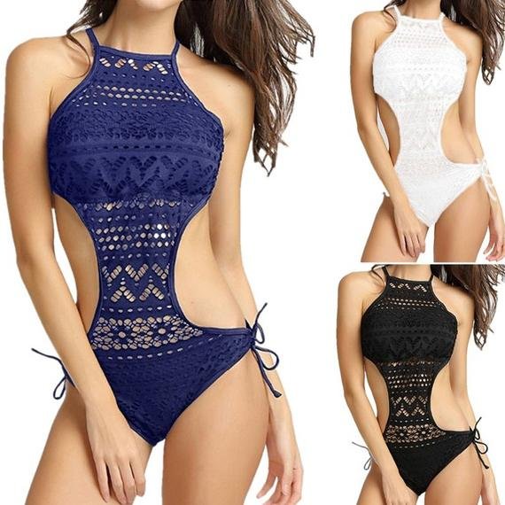 Women's One-Piece Bikini Solid Crochet Swimsuit