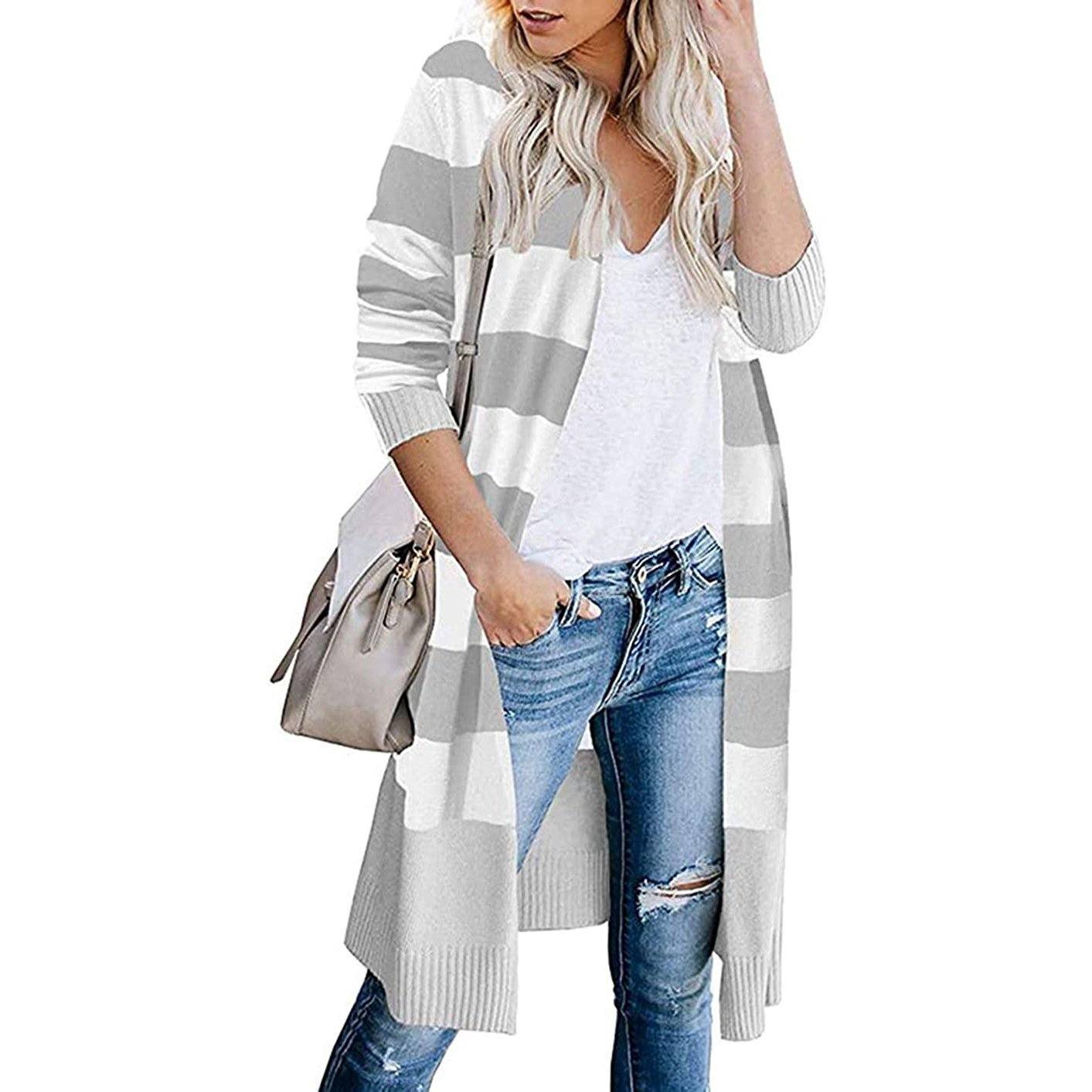 Women's Open Front Long Cardigan Long Sleeves Lightweight Knit Fall Sweater - Image 6