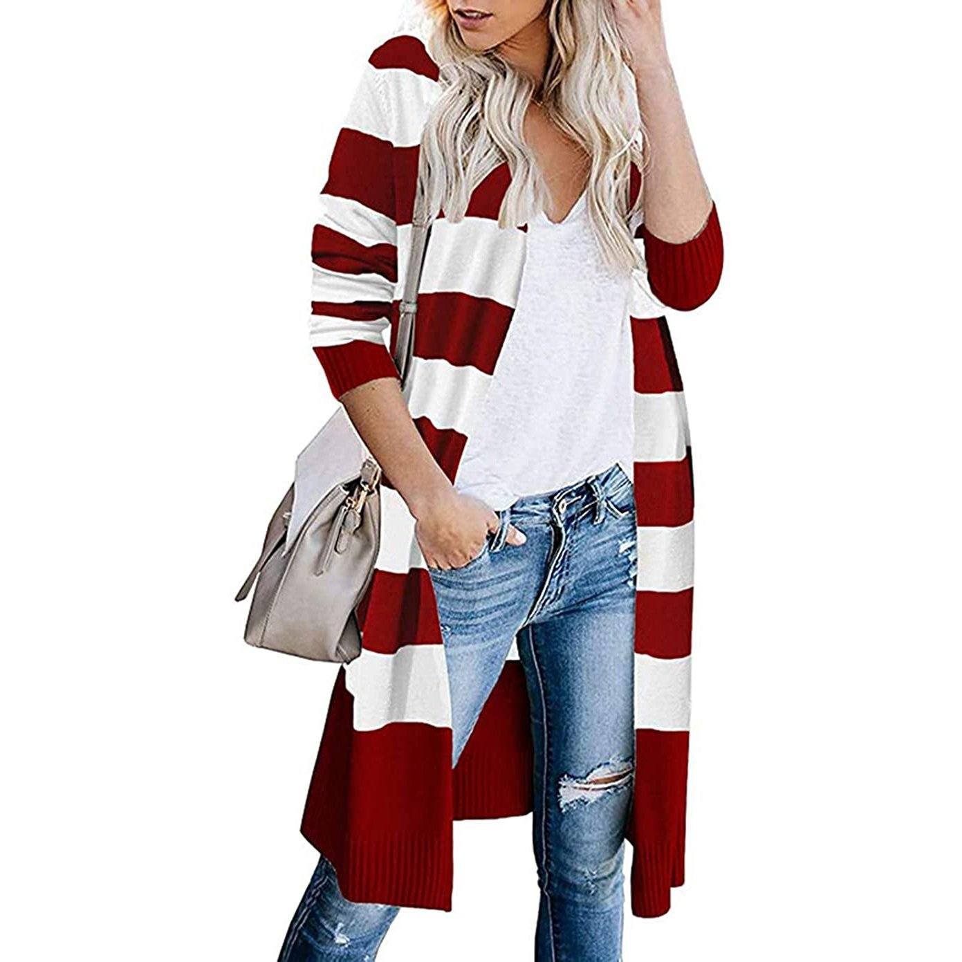 Women's Open Front Long Cardigan Long Sleeves Lightweight Knit Fall Sweater - Image 5