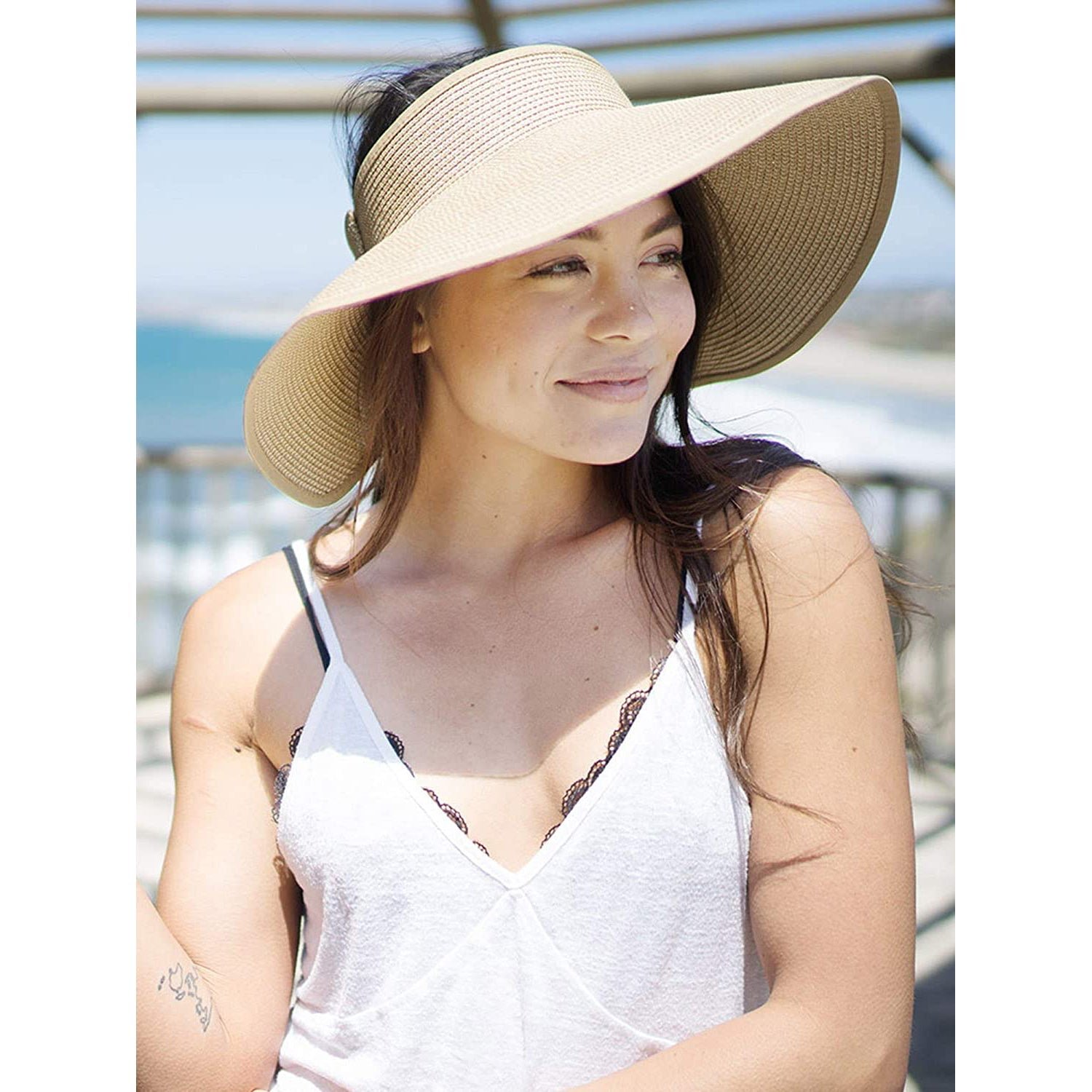 Women's Wide Brim Roll-up Straw Sun Hat Sun Visor - Image 10