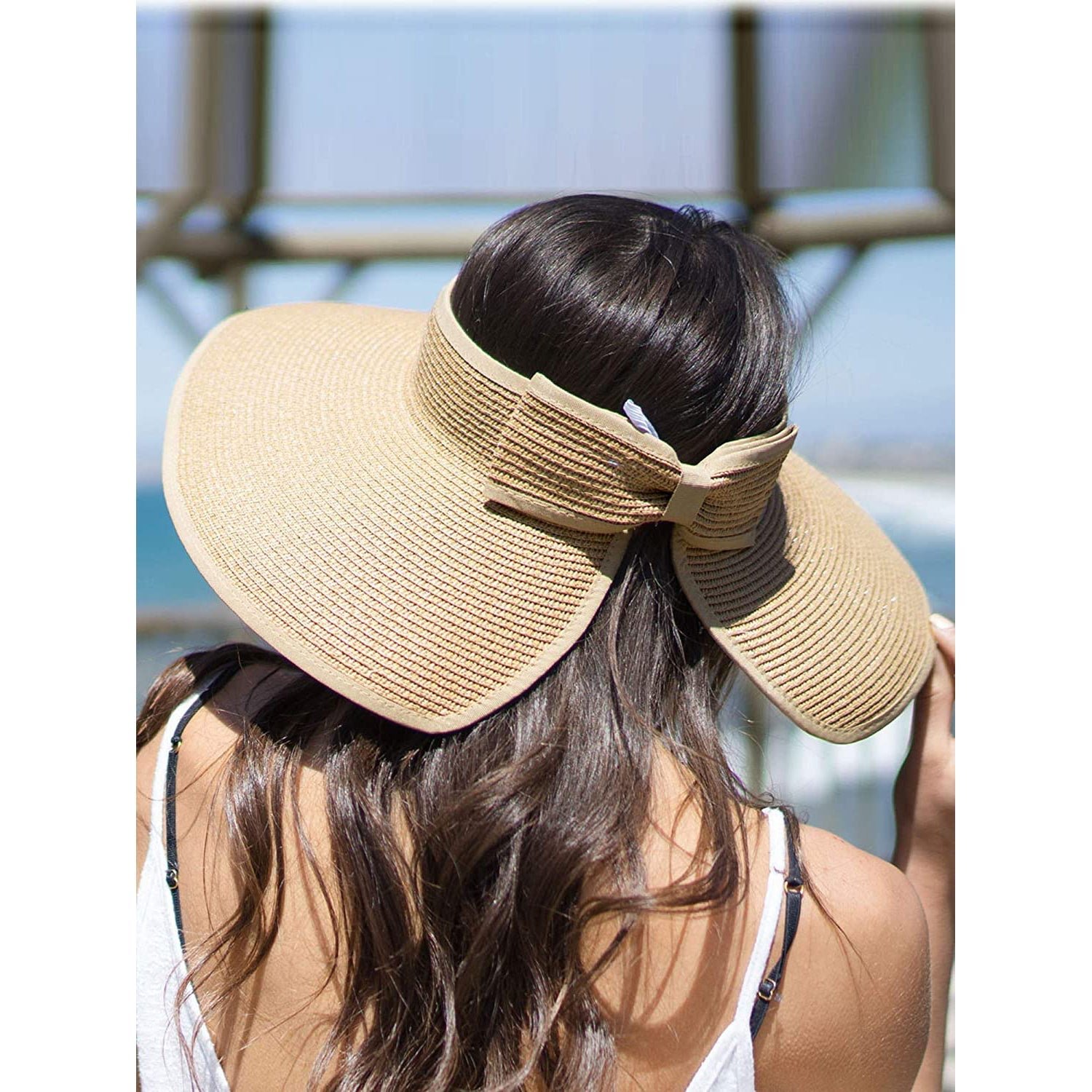 Women's Wide Brim Roll-up Straw Sun Hat Sun Visor - Image 5