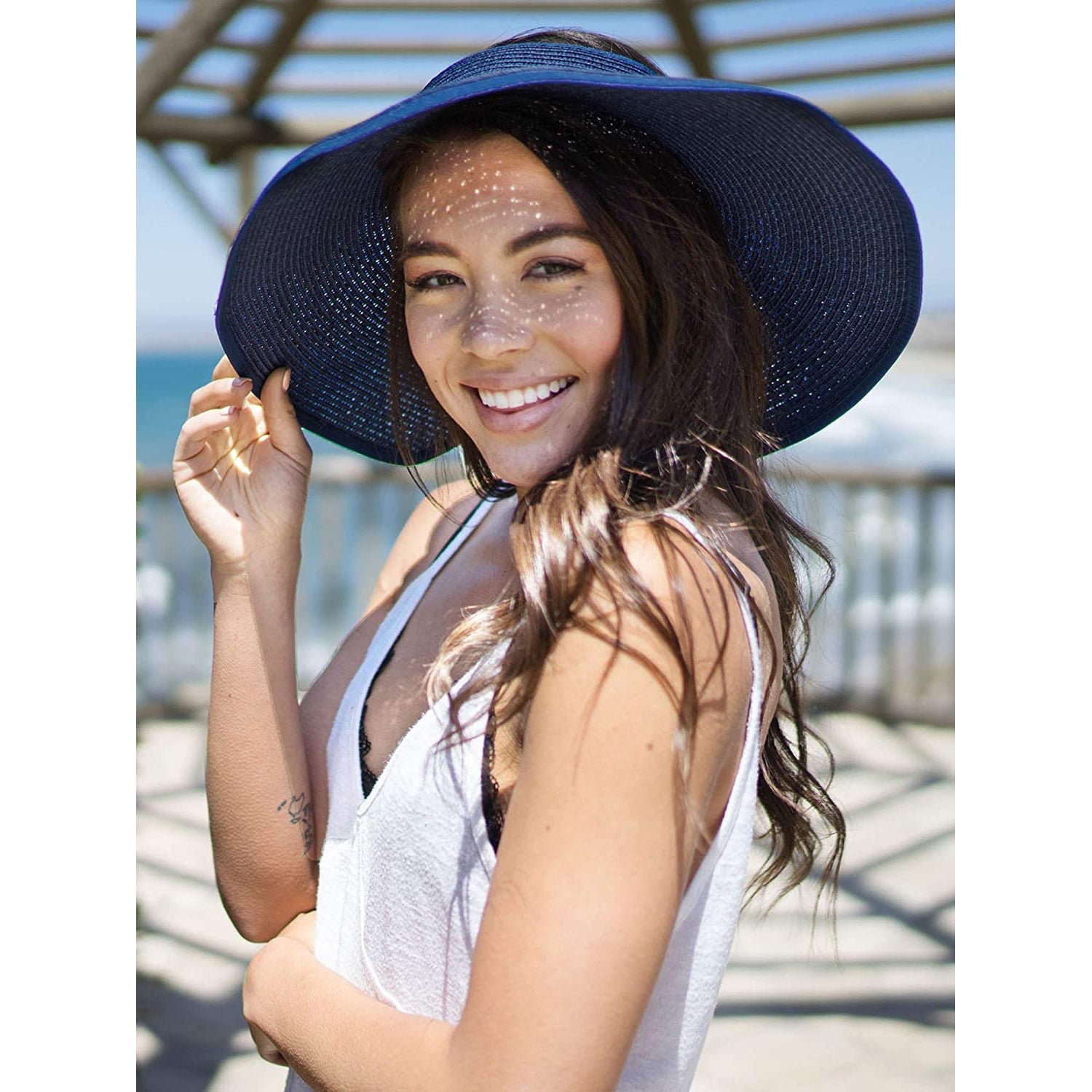 Women's Wide Brim Roll-up Straw Sun Hat Sun Visor - Image 20