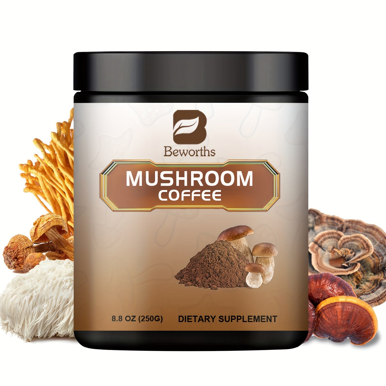 250g Beworths, Mushroom Coffee -Multiple Mushroom Extract Powder For Energy, Mental Clarity & Focus - Image 6