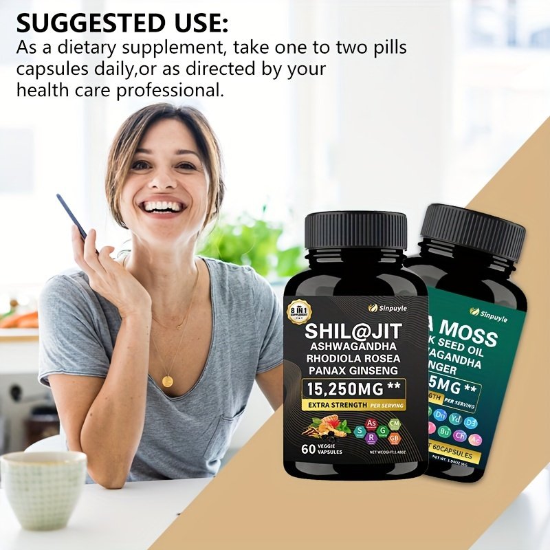 2pcs, 7000mg Sea Moss Plus 4000mg Black Seed Oil