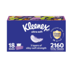 Kleenex Ultra Soft facial tissues, 18 flat boxes, 120 tissues per box (2,160 Total)